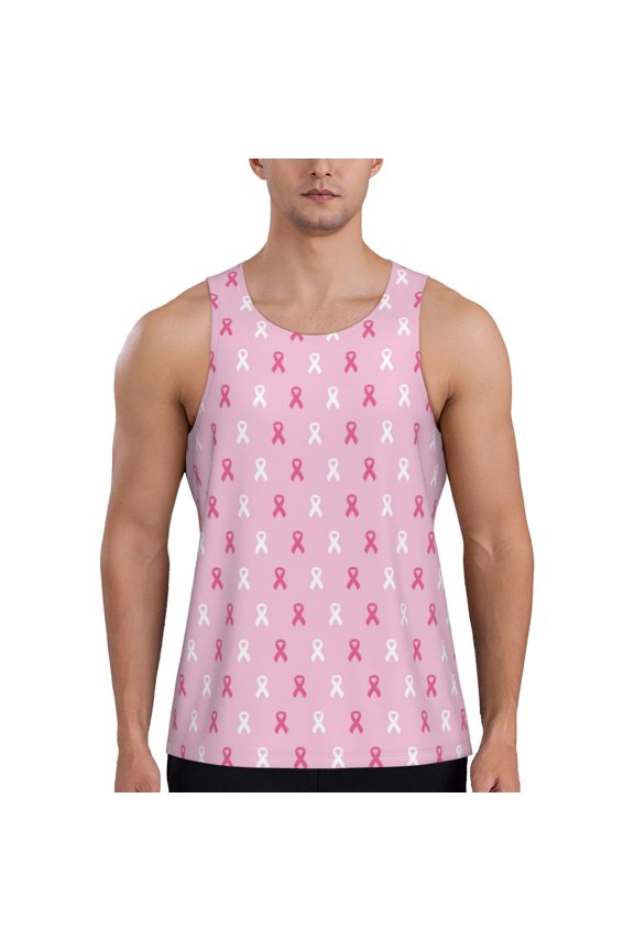 Breast Cancer Awareness5 Print Men's Workout Tank Top,Quick Dry Workout Tank Top,Gym Muscle Tee,Fitness Bodybuilding Sleeveless T Shirt-Large