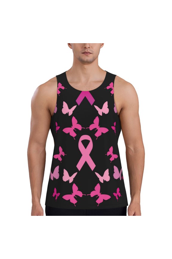 Breast Cancer Print Men's Workout Tank Top,Quick Dry Workout Tank Top,Gym Muscle Tee,Fitness Bodybuilding Sleeveless T Shirt-Medium