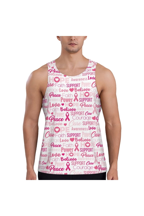 Breast Cancer Ribbons Awareness Print Men's Workout Tank Top,Quick Dry Workout Tank Top,Gym Muscle Tee,Fitness Bodybuilding Sleeveless T Shirt-3X-Large