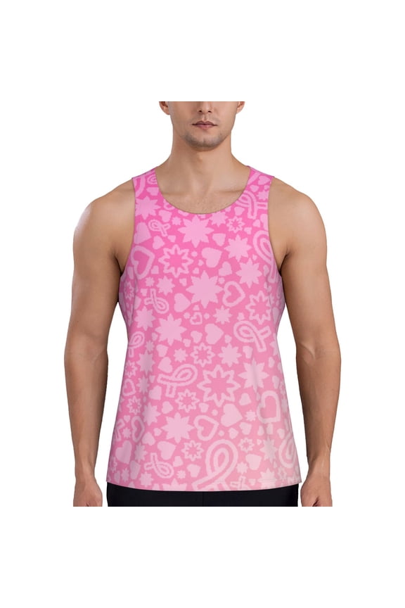 Breast CancerN Ribbons Awareness Print Men's Workout Tank Top,Quick Dry Workout Tank Top,Gym Muscle Tee,Fitness Bodybuilding Sleeveless T Shirt-X-Large