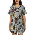 thumbnail image 1 of Logiee Bright Insects Print Womens Pajamas Set,Short-Sleeve Pajama 2 Piece Sleepwear with Pockets-Large, 1 of 6