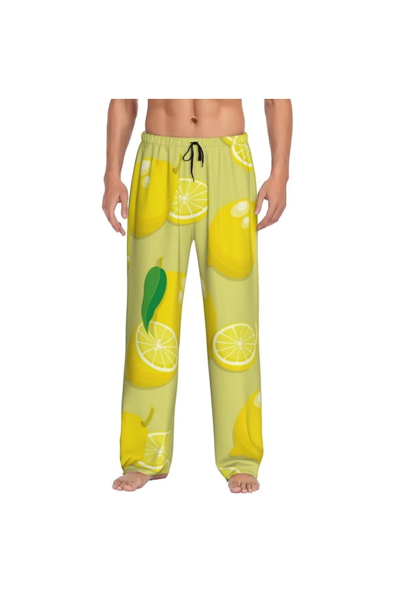 Bright Lemons Print Pajama Pants for Men,Men’s Pajama Bottoms,Mens PJ Pants with Pockets & Button Fly-Small