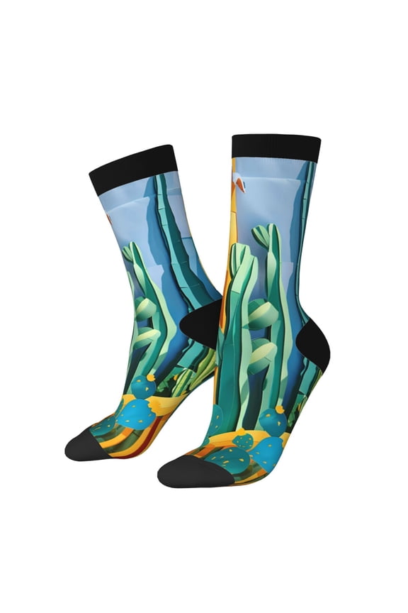 Bright Paper Cactus Scene Print Adult Socks for Men & Women,Calf Socks, Ankle Socks,Boots Socks,Breathable Casual Sock,Unisex Crew Socks