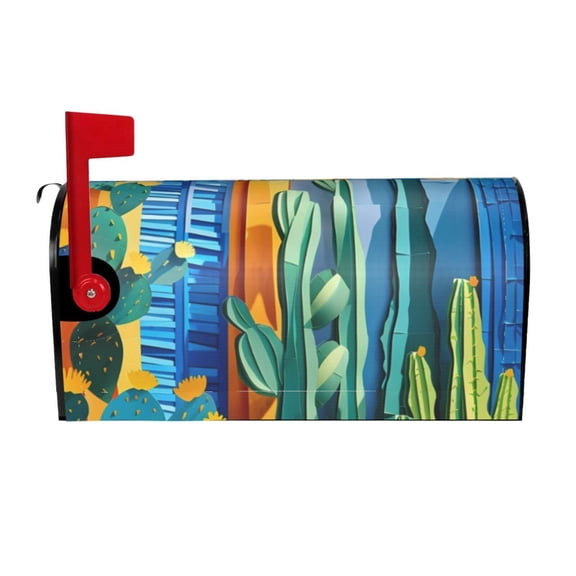 Logiee Bright Paper Cactus Scene Print Post Letter Box Wrap Decor, Mailbox Cover Suitable for Standard Mailbox and Large Size Mailbox,Outdoor Yard Decoration-21x18 in