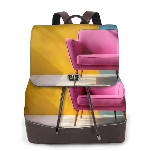 Logiee Bright Pink Chair Print Backpack Purse for Women,Fashion Leather Backpack Purse,Women's Leather Backpack for Work College Travel