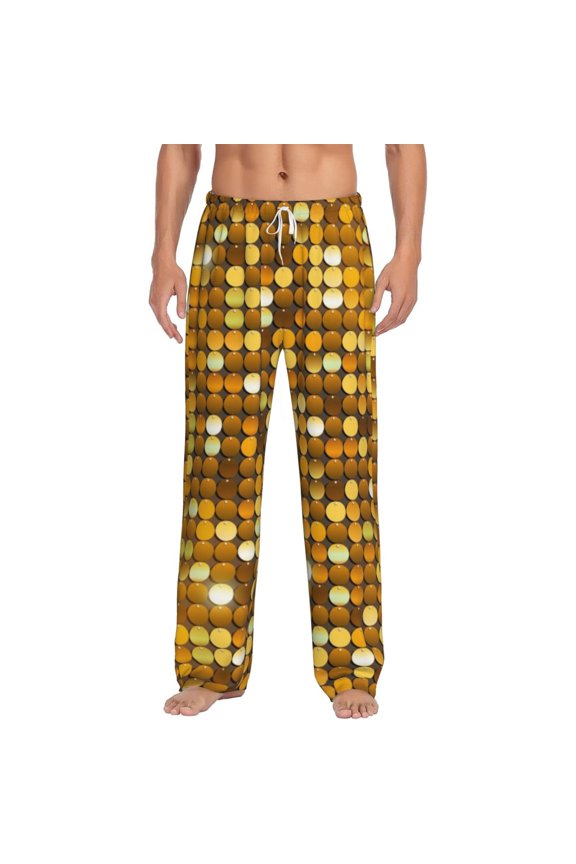Bright Shiny Golden Print Pajama Pants for Men,Men’s Pajama Bottoms,Mens PJ Pants with Pockets & Button Fly-3X-Large
