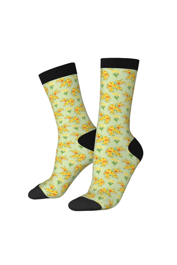 Bright floral elephant Print Adult Socks for Men & Women,Calf Socks, Ankle Socks,Boots Socks,Breathable Casual Sock,Unisex Crew Socks