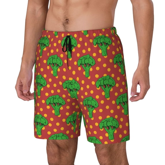 Logiee Broccoli Print Men's Swim Trunk,Quick Dry Board Shorts ,Men's Swim Trunks with Compression Liner, Bathing Suits with Pockets-XX-Large