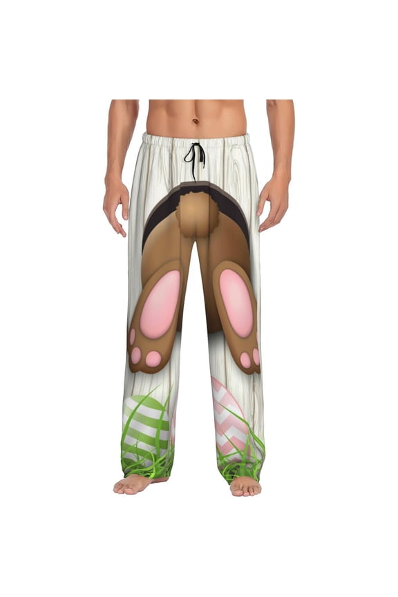 Brown Bunny Print Pajama Pants for Men,Men’s Pajama Bottoms,Mens PJ Pants with Pockets & Button Fly-X-Large