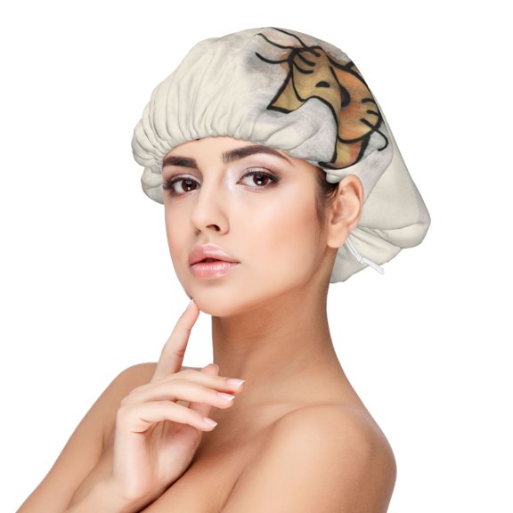 Logiee Brown Cat Cartoon Print Silk Bonnet Satin Bonnet for Sleeping Women and Men,Double Layer Hair Bonnet for Curly Braids Hair
