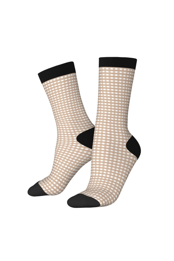 Brown Gingham Print Adult Socks for Men & Women,Calf Socks, Ankle Socks,Boots Socks,Breathable Casual Sock,Unisex Crew Socks