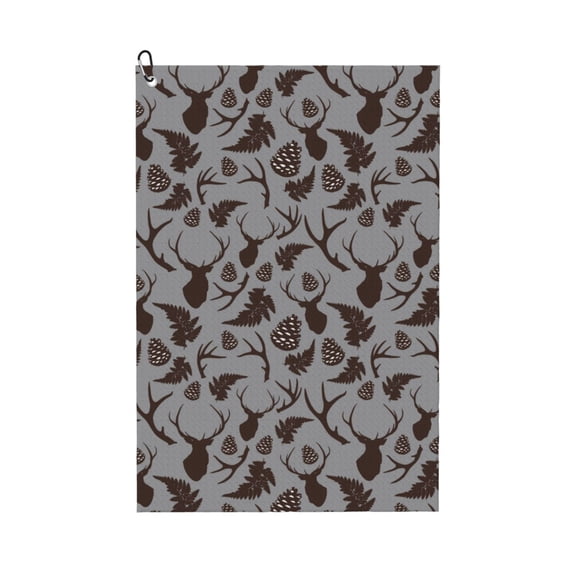 Logiee Brown Moose with Pinecones Print Golf Towels,16" x 24" Portable Golf Towel for Golf Bag with Carabiner Clip to Quickly Remove Sand,Mud and Sweat