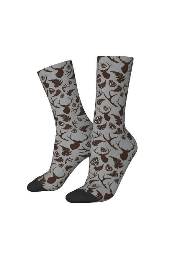 Brown Moose with Pinecones Print Adult Socks for Men & Women,Calf Socks, Ankle Socks,Boots Socks,Breathable Casual Sock,Unisex Crew Socks