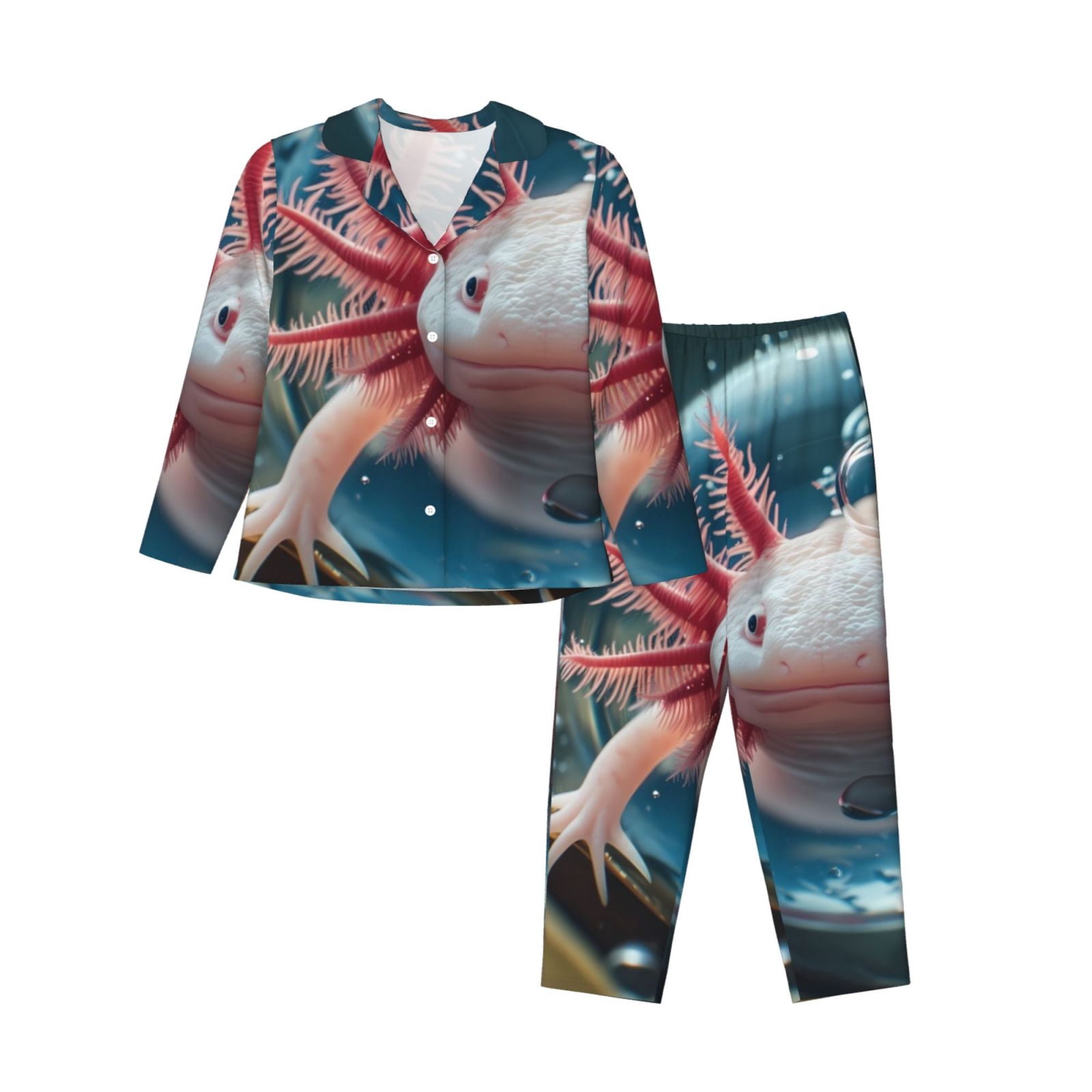 Logiee Bubbles Axolotl Fantasy Print Womens Pajamas Set,Long Sleeve ...