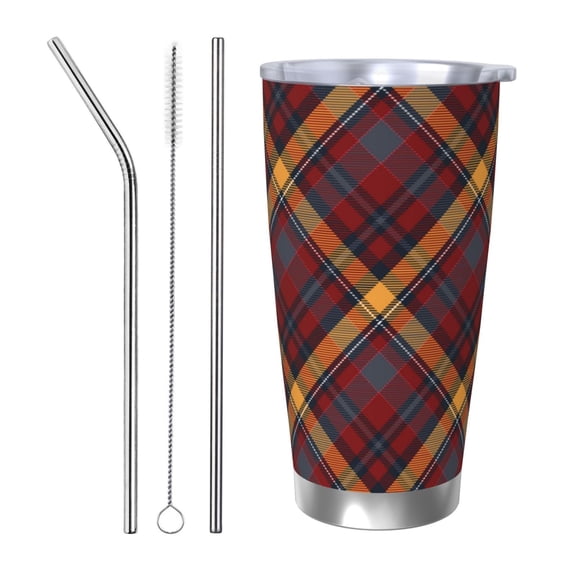 Logiee Buffalo Check Plaid Print 20OZ Car Cup with Lid, Stainless Steel Vacuum Insulated Double Wall Travel Tumbler, Durable Insulated Coffee Mug,Thermal Cup with Straw-Straw Three-piece Set