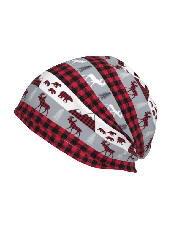 Buffalo Plaid Forest Print Unisex Knit Beanie for Men Women Winter Hat,Beanies Skull Caps