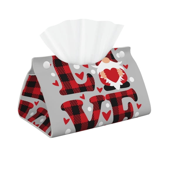 Logiee Buffalo Plaid Love And Gnome Print Tissue Box Cover,Stylish Tissue Box Holder Decorative Tissue Cover for Bathroom Toilet Bedroom Living Room Table Desk Office