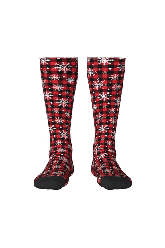 Buffalo Plaid Snowflakes Print Gift Stocking Stuffers,Adult Stockings,Novelty Socks,Funny Socks Birthday Running Walking Sleeping