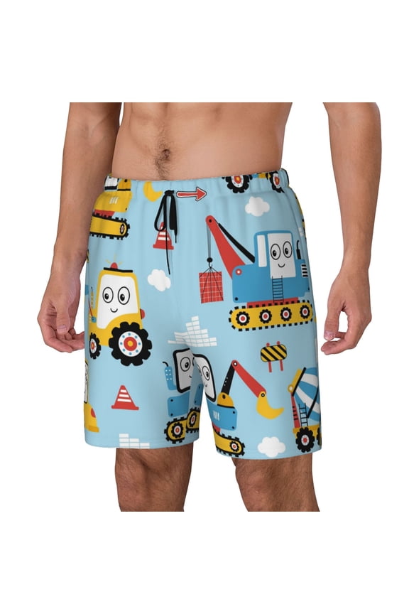 Building Truck Print Men's Swim Trunk,Quick Dry Board Shorts ,Men's Swim Trunks with Compression Liner, Bathing Suits with Pockets-Large