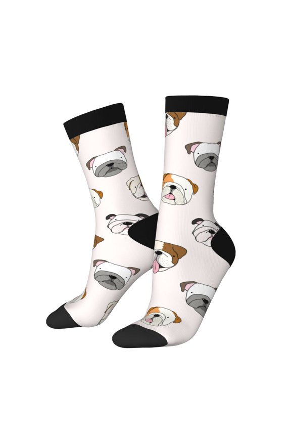 Bulldog Face Print Adult Socks for Men & Women,Calf Socks, Ankle Socks,Boots Socks,Breathable Casual Sock,Unisex Crew Socks