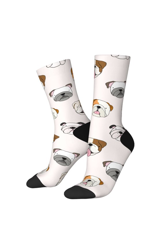 Bulldog Face Print Adult Socks for Men & Women,Calf Socks, Ankle Socks,Boots Socks,Breathable Casual Sock,Unisex Crew Socks