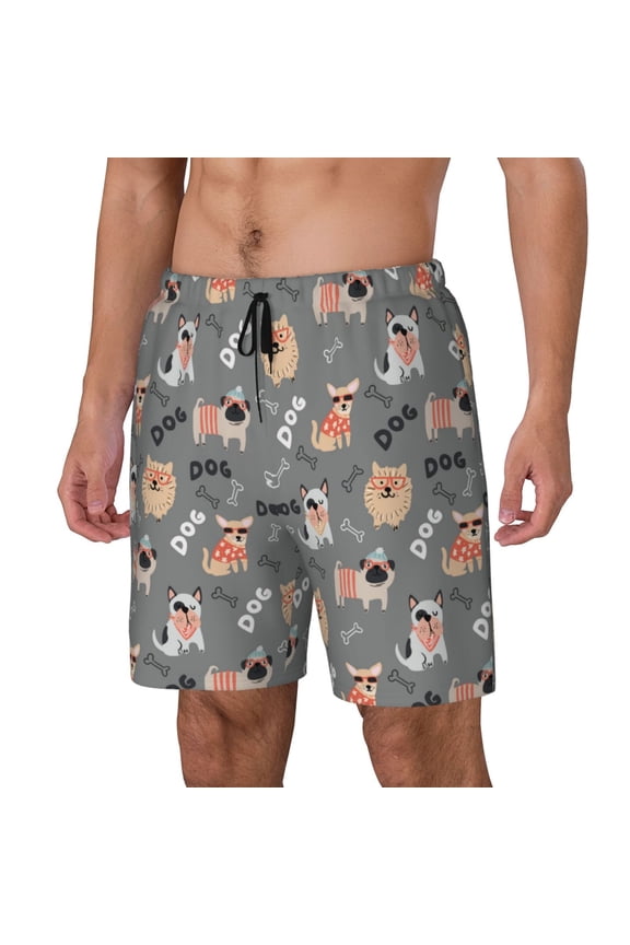 Bulldog Print Men's Swim Trunk,Quick Dry Board Shorts ,Men's Swim Trunks with Compression Liner, Bathing Suits with Pockets-Medium