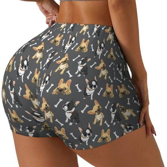 Logiee Bulldog Print Print Women's Biker Shorts,Workout Gym Shorts,Scrunch Shorts,Tummy Control Hidden Scrunch Running Yoga Shorts-Medium