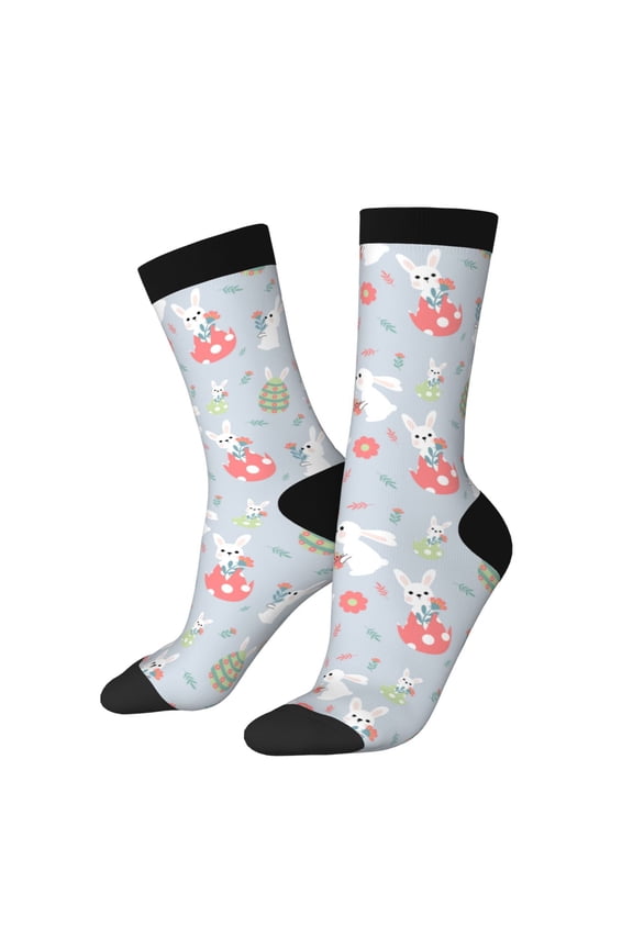 Bunny cartoon with easter Print Adult Socks for Men & Women,Calf Socks, Ankle Socks,Boots Socks,Breathable Casual Sock,Unisex Crew Socks