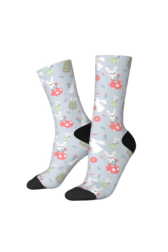 Bunny cartoon with easter Print Adult Socks for Men & Women,Calf Socks, Ankle Socks,Boots Socks,Breathable Casual Sock,Unisex Crew Socks