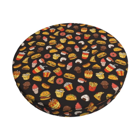 Logiee Burger Fries Print Stool Covers Round,Bar Stool Covers,Watedrproof Stool Slipcover with Elastic,Stool Cushion,Round Bar Stool Seat Covers for Bar Round Chair-12 inch