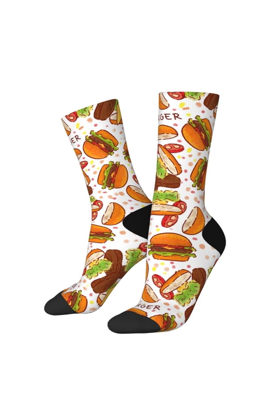 Burger Print Adult Socks for Men & Women,Calf Socks, Ankle Socks,Boots Socks,Breathable Casual Sock,Unisex Crew Socks