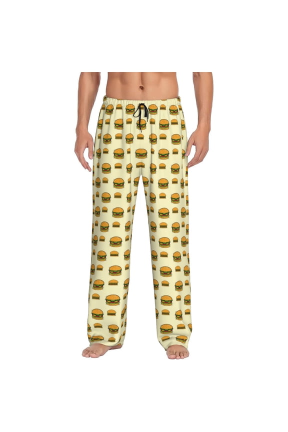 Burgers And Hot Dogs Print Pajama Pants for Men,Men’s Pajama Bottoms,Mens PJ Pants with Pockets & Button Fly-Large