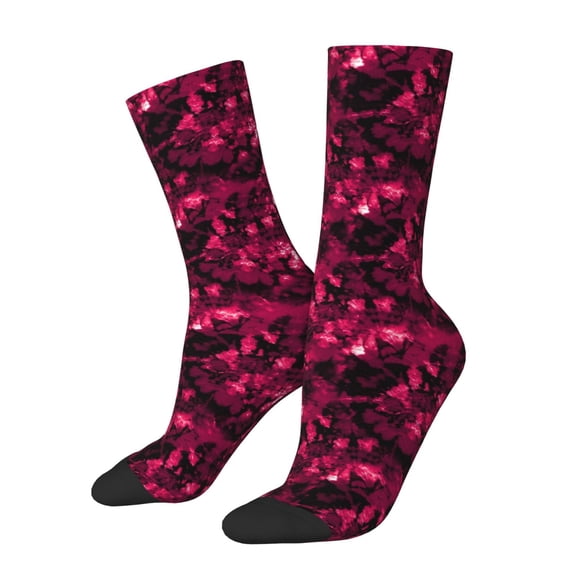 Logiee Burgundy Tie Dye Print Adult Socks for Men & Women,Calf Socks, Ankle Socks,Boots Socks,Breathable Casual Sock,Unisex Crew Socks