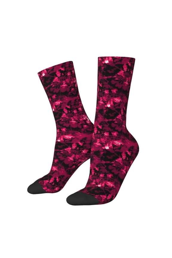 Burgundy Tie Dye Print Adult Socks for Men & Women,Calf Socks, Ankle Socks,Boots Socks,Breathable Casual Sock,Unisex Crew Socks