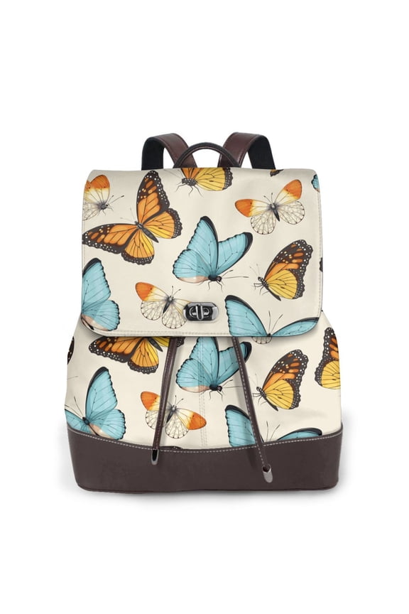 Fuzoiu Butterflies Print Women's Leather Backpack,Backpack in Leather with Adjustable Strap,College Bookbag for School,Work Business Backpack