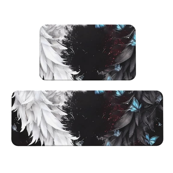 Logiee Butterfly Angel Wings Art Print Kitchen Mats for Floor Sets of 2,Waterproof Kitchen Rugs,Non Slip Comfort Standing Mat Rug for Home,Runner,Sink,Office,Laundry
