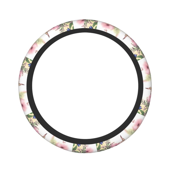 Logiee Butterfly And Flowers Print Breathable Elastic Steering Wheel Cover, Non-Slip Stretch Steering Wheel Protector,Universal 15 Inch Fit Auto, Suvs, Truck
