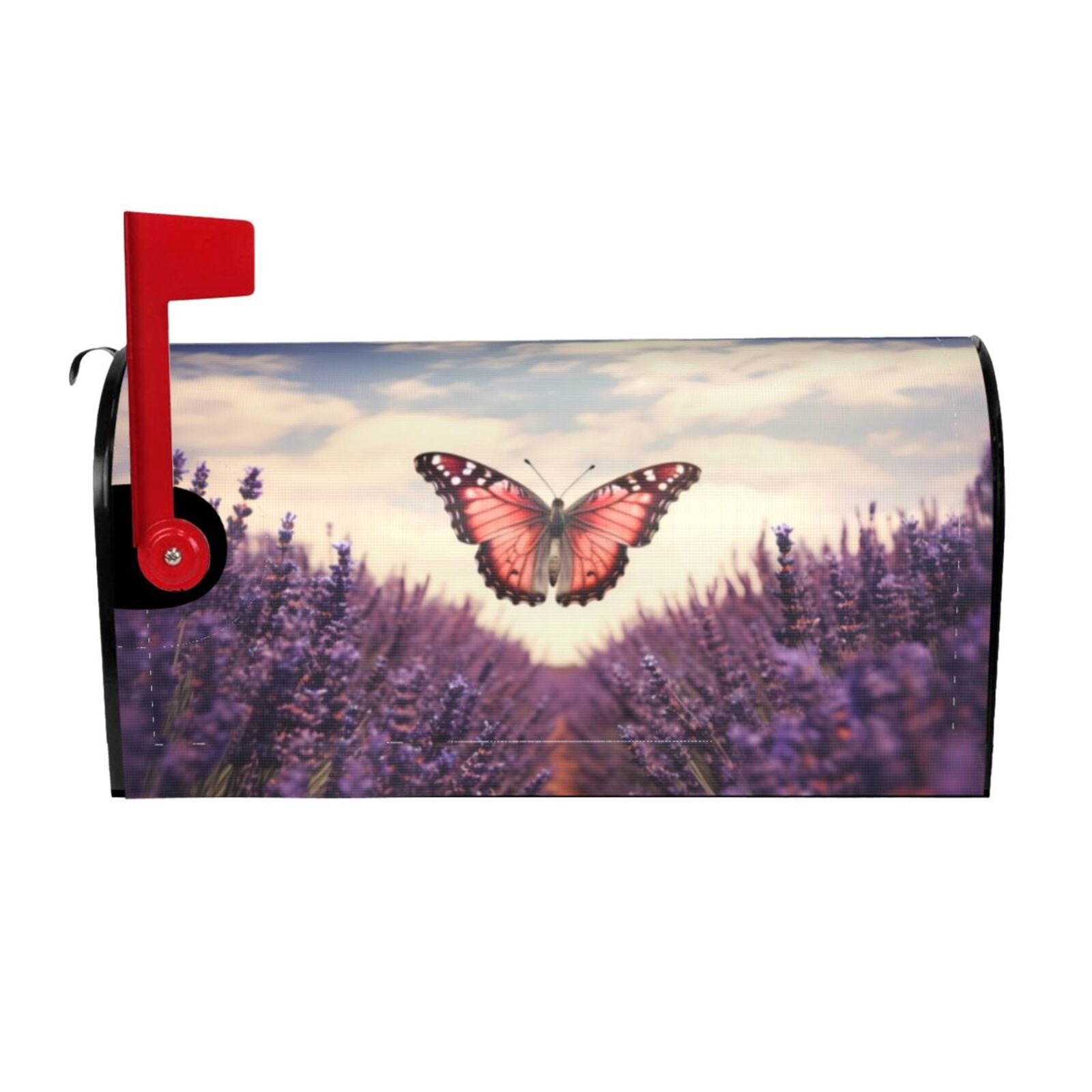 Logiee Butterfly Over Lavender Print Post Letter Box Wrap Decor, Mailbox Cover Suitable for Standard Mailbox and Large Size Mailbox,Outdoor Yard Decoration-21x18 in