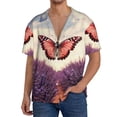 thumbnail image 1 of Logiee Butterfly Over Lavender Print Men's Button Down Shirts Short Sleeve, Summer Beach Shirts,Vacation Wedding Shirts,Men's Casual Button-Down Shirts with Pocket-Large, 1 of 5