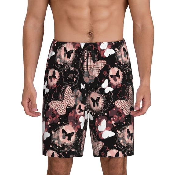 Logiee Butterfly Print Men's Pajama Shorts with Drawstring & Pockets,Sleep Shorts for Men,Sleepwear Bottoms,Elastic Waistband Loungewear-X-Large