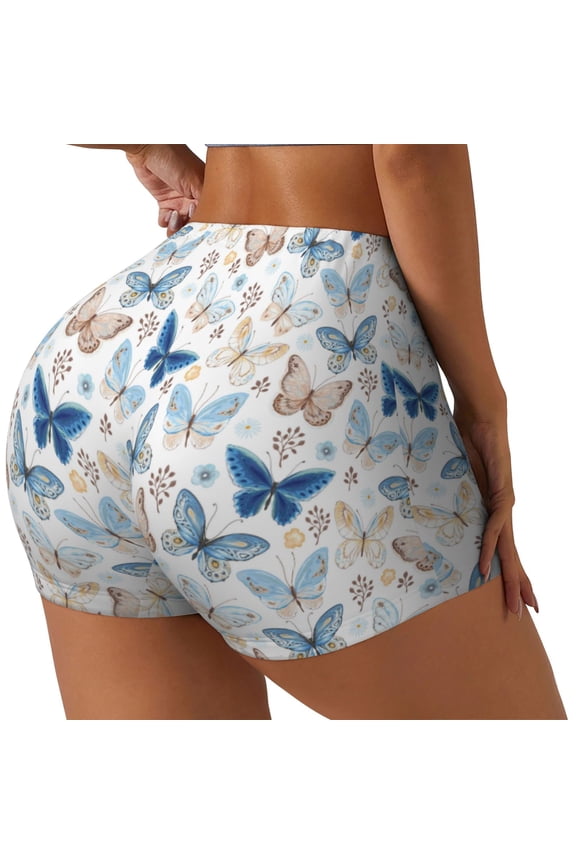 Butterfly Print Women's Biker Shorts,Workout Gym Shorts,Scrunch Shorts,Tummy Control Hidden Scrunch Running Yoga Shorts-Medium