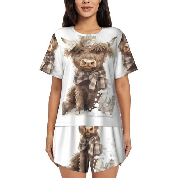 Logiee C Print Womens Pajamas Set,Short-Sleeve Pajama 2 Piece Sleepwear with Pockets-XX-Large