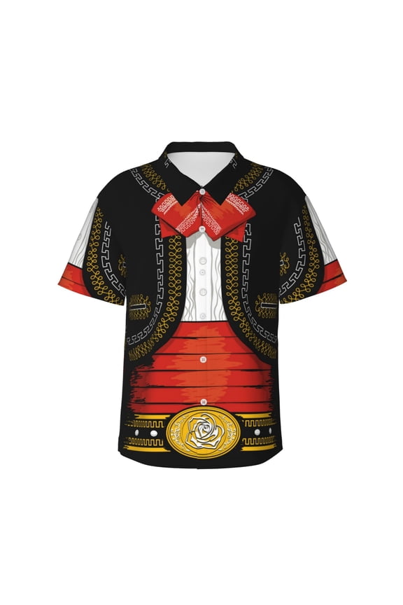 CHARRO SUIT Print Mens Hawaiian Shirts,Loose-Fit Short Sleeve Button Down Tropical Aloha Beach Shirt,Summer Vacation Wedding Tops,Medium