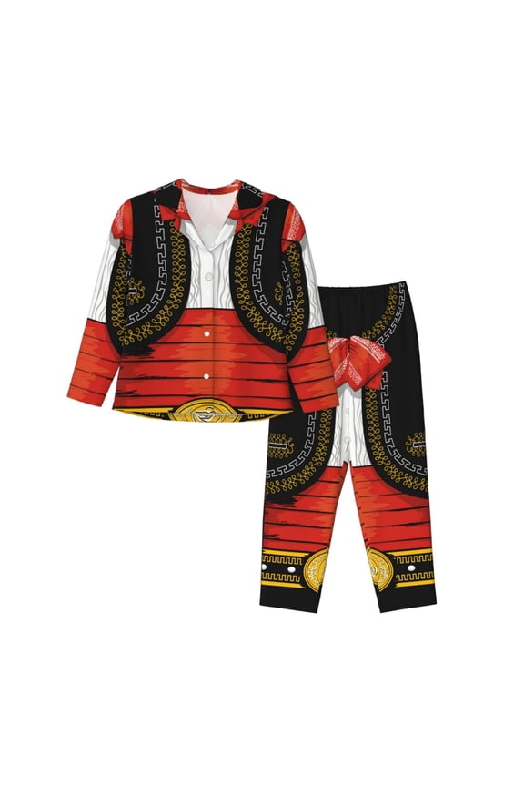 CHARRO SUIT Print Womens Pajamas Set,Long Sleeve Sleepwear,Button Down Lounge Set 2 Pieces,Soft Nightwear Pjs Set-XX-Large