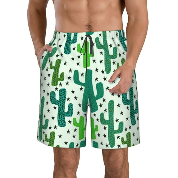 Logiee Cactus 1 Print Mens Swim Trunks Quick Dry Board Shorts,Breathable Hawaii Beach Shorts Swimwear Bathing Suits-Small