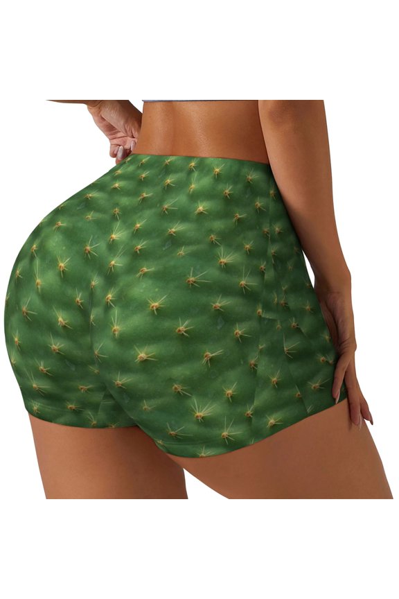 Cactus 3 Print Women's Biker Shorts,Workout Gym Shorts,Scrunch Shorts,Tummy Control Hidden Scrunch Running Yoga Shorts-Medium