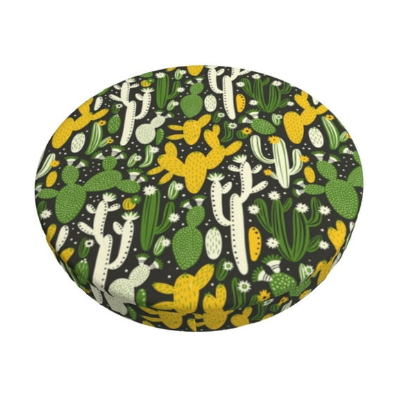 Logiee Cactus 4 Print Stool Covers Round,Bar Stool Covers,Watedrproof Stool Slipcover with Elastic,Stool Cushion,Round Bar Stool Seat Covers for Bar Round Chair-14 inch