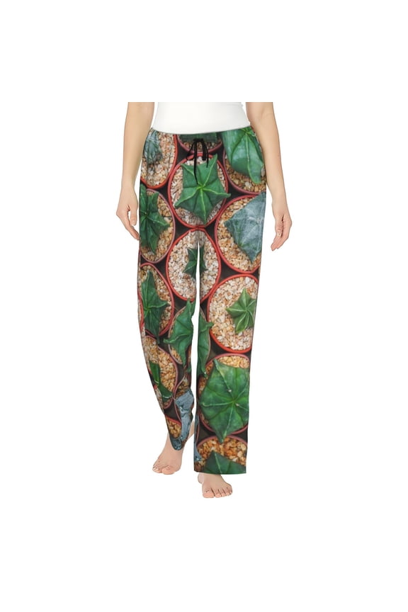 Cactus 4 Print Women Pajama Pants,Comfy Pj Bottom with Pockets & Drawstring,Stretch Casual Sleepwear-Medium