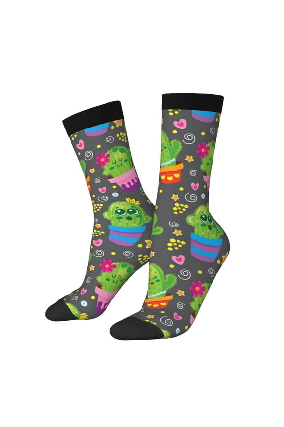 Cactus In Pots Print Adult Socks for Men & Women,Calf Socks, Ankle Socks,Boots Socks,Breathable Casual Sock,Unisex Crew Socks