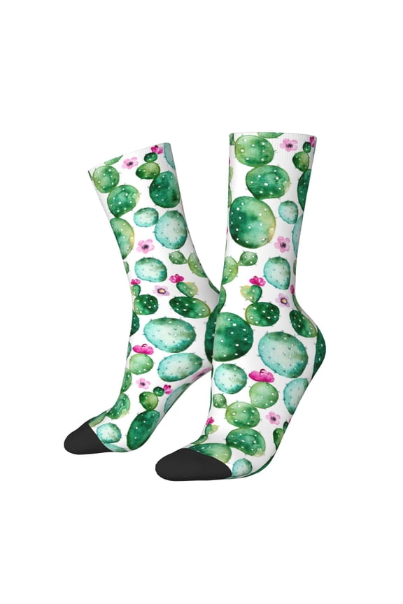 Cactus Plants Print Adult Socks for Men & Women,Calf Socks, Ankle Socks,Boots Socks,Breathable Casual Sock,Unisex Crew Socks